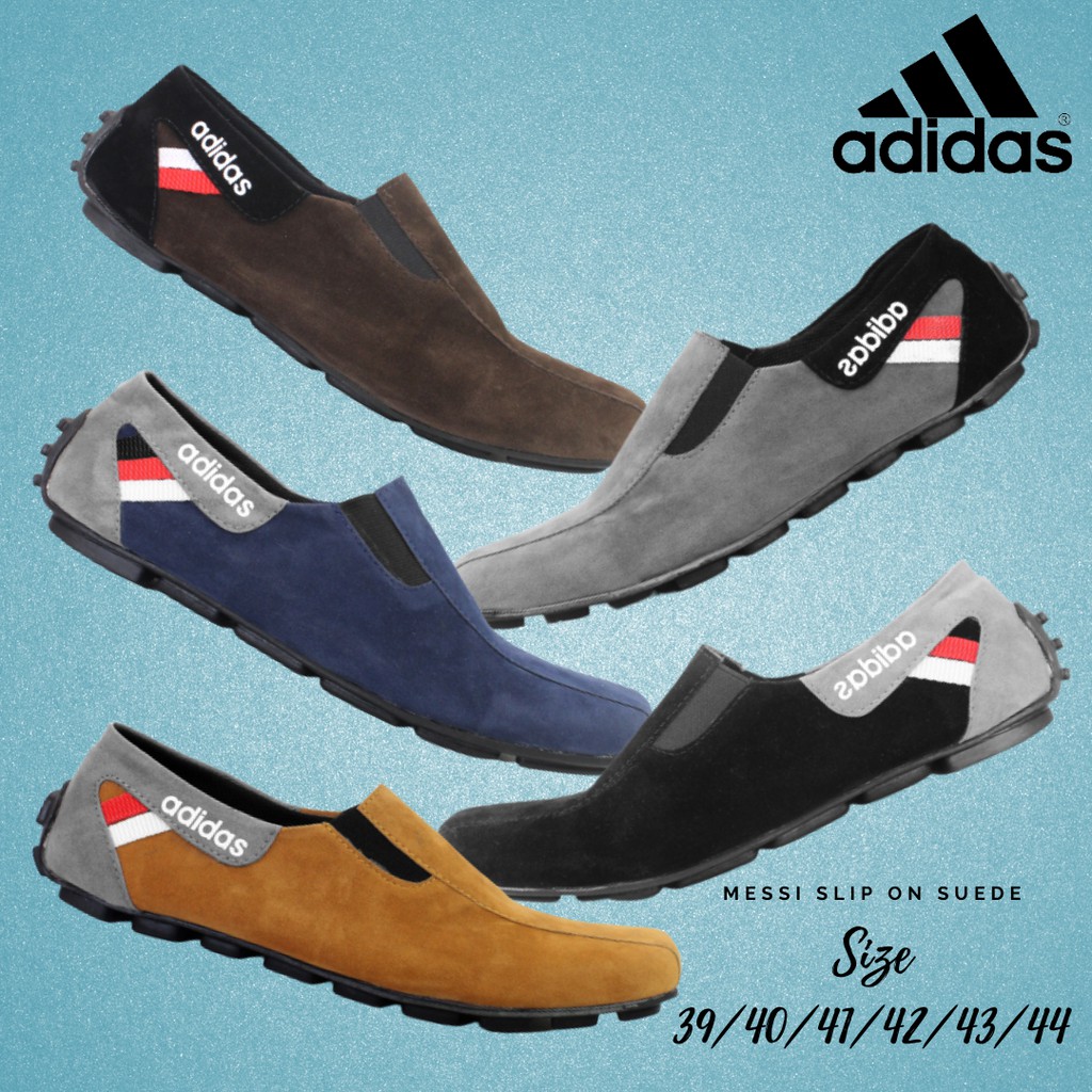 Sepatu Slip On Pria Adidas Messi Moccasin Suede Selop Kasual Santai Kerja Jalan Laki Slop Shoes COD