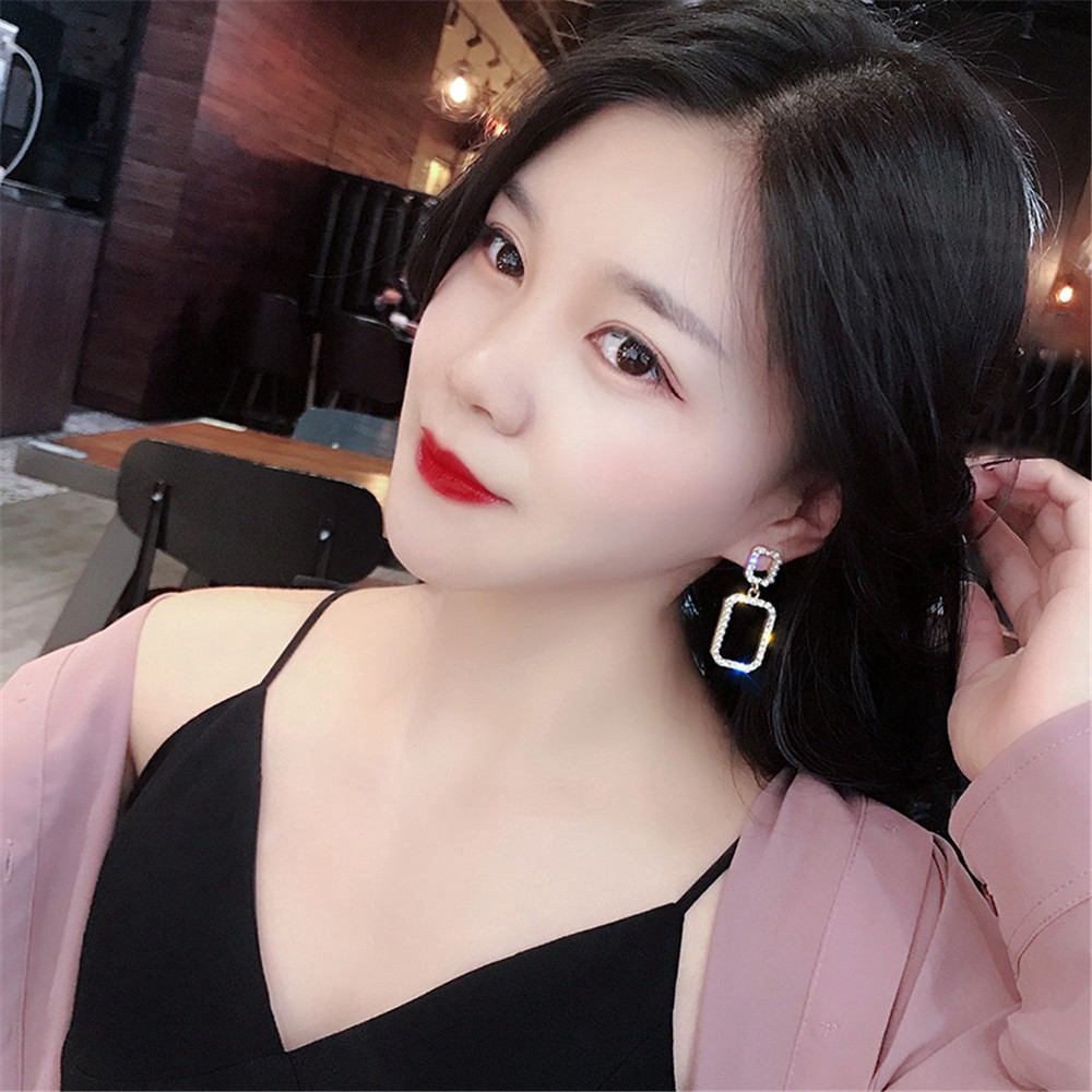 ANTING CUTIE Anting Giwang Model Geometri dengan Mutiara + Berlian Imitasi Gaya Retro Korea untuk