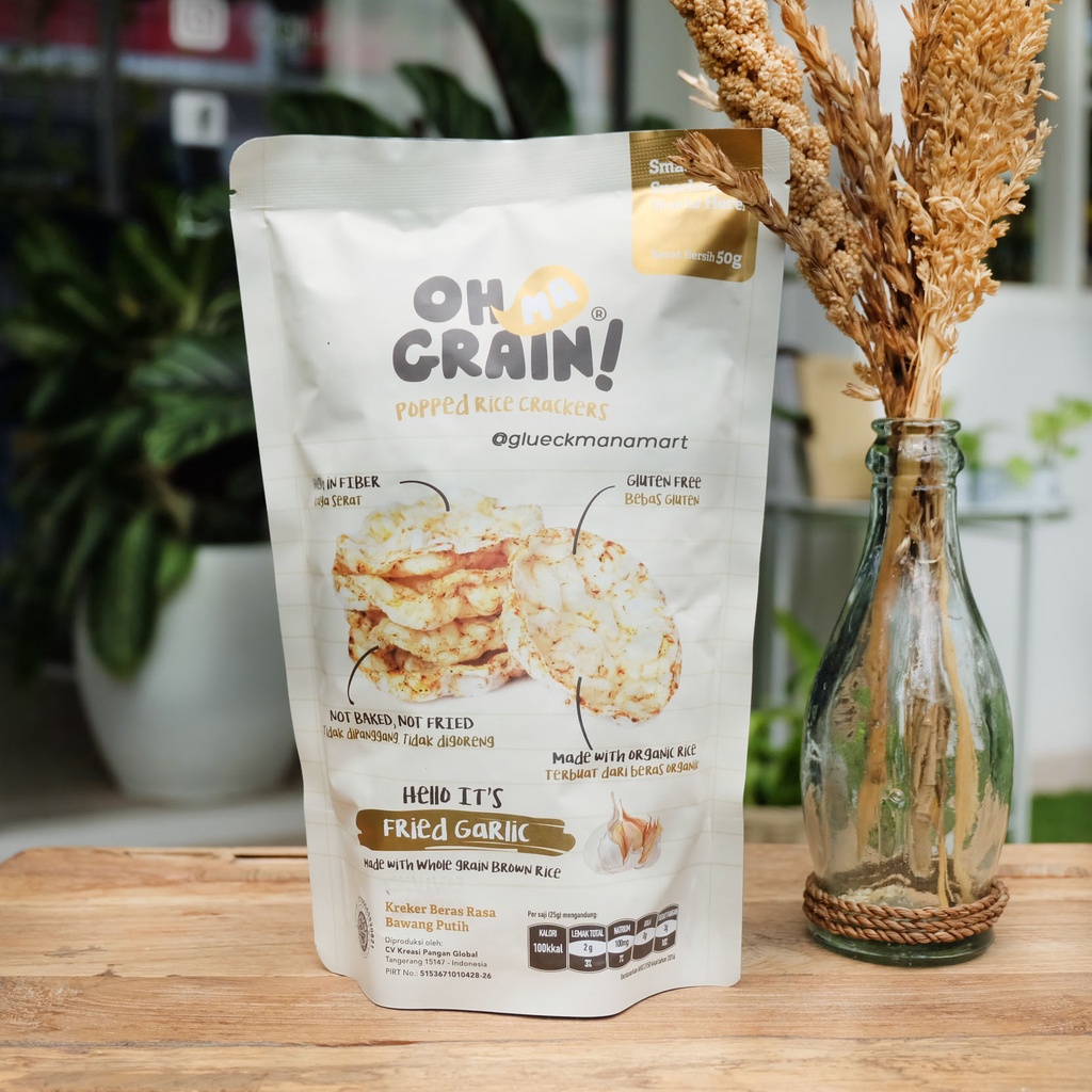 

Oh Ma Grain! Popped Rice Crackers Snack Fried Garlic 50gr