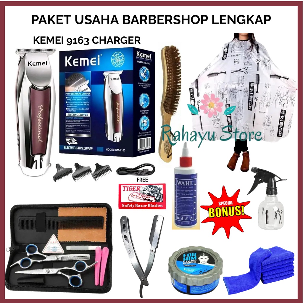 gunting cukur rambut 1 set original listrik [ BONUS KAIN CUKUR ] FULL SET LENGKAP ORIGINAL KEMEI 619