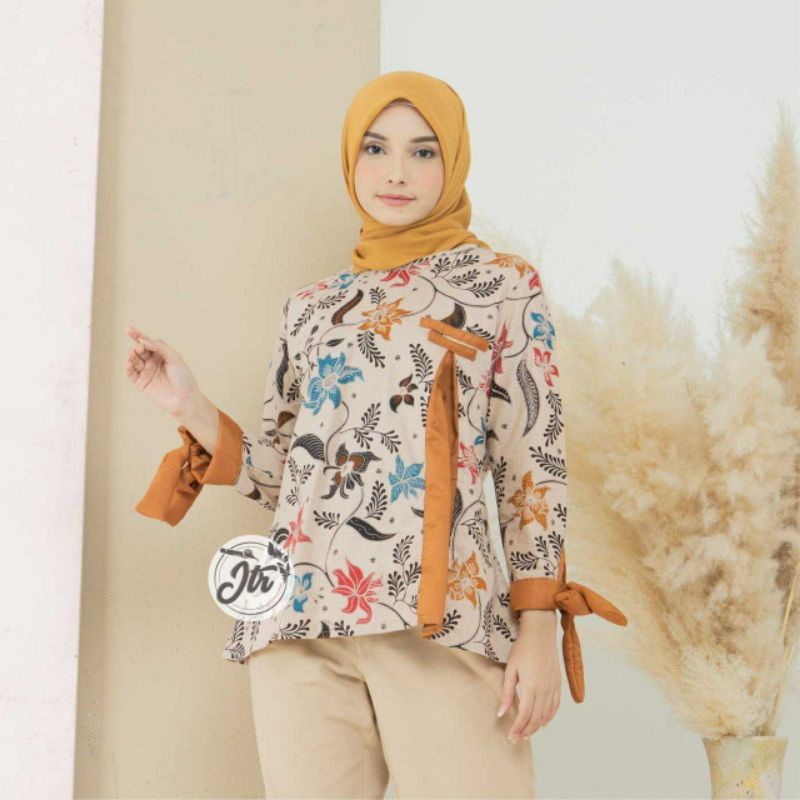 M-L-XL- BAJU BATIK WANITA MODERN BLOUSE BATIK KOMBINASI ATASAN BATIK KANTOR