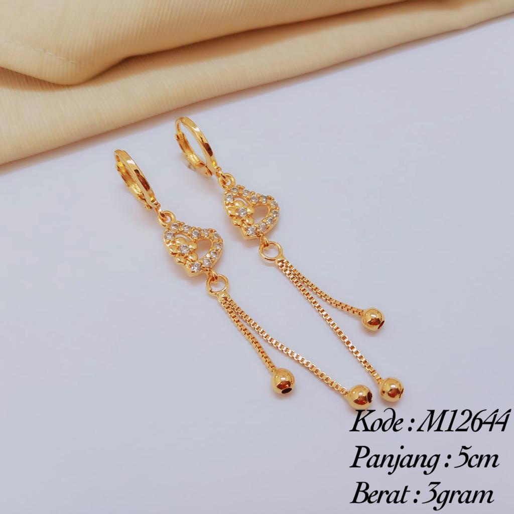 Missishop - M12644 Anting Jepit Jurai Anting Dewasa Love Permata Lapis Emas 24Karat