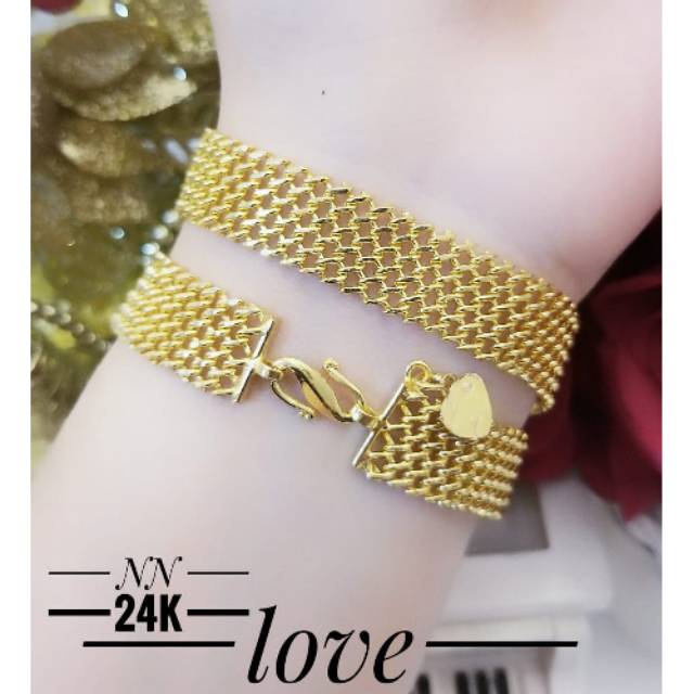 TERLARIS Set Perhiasan Lapis Emas 24 Karat Gelang Rantai Pipih Susun 1 Pcs Xuping Gold Titanium