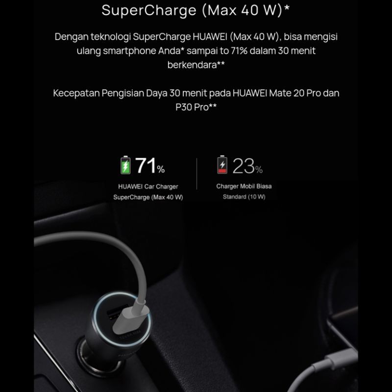 Huawei Original Super Car Charger 40W CP37 Fast Charge Charging Carger Mobil Casan Saver