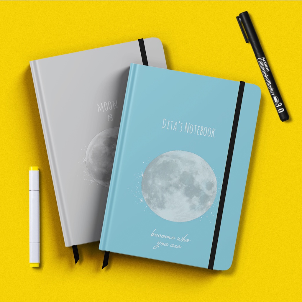 

Buku Tulis Harian Diary Unik Custom Tulisan Tsuki Japanese Style Moon Hardcover Pastel Color A5 Notebook Hardcover Planner Custom