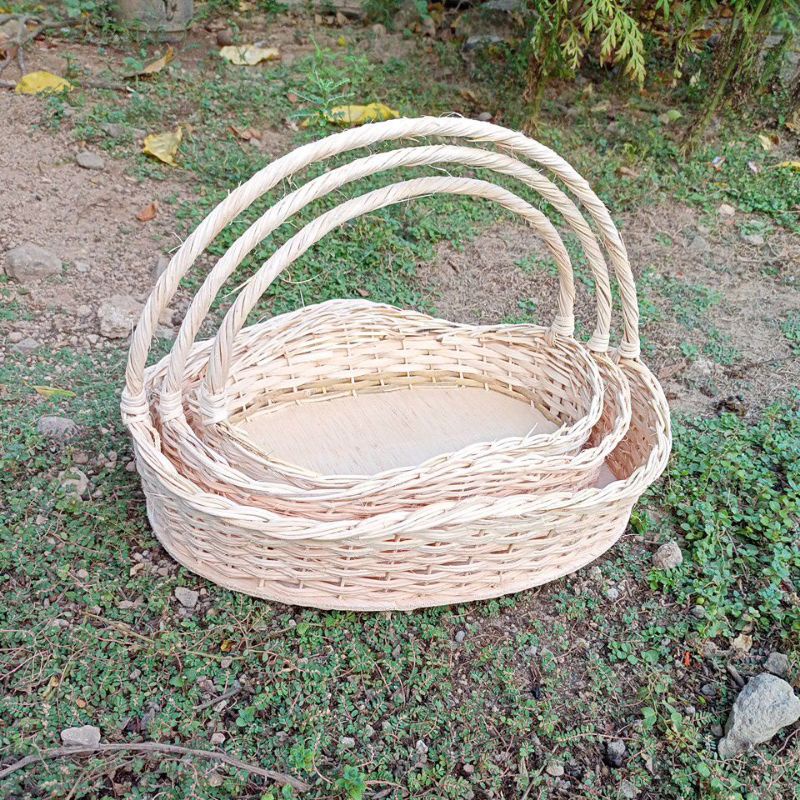 keranjang ombak  tangkai 1 set isi 3 pcs keranjang rotan keranjang hantaran seserahan