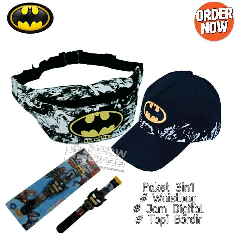 waistbag anak tas anak topi anak jam tangan anak 3in1 batman usia 2-10 tahun tas pinggang waistbag anak tas selempang anak termurah