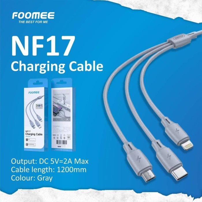 Kabel Data Foomee NF17 3 in 1 Micro USB Type C Lighting Fast Charging