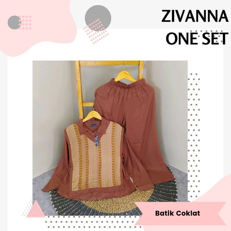 Zivanna Oneset bahan rayon Viscose super premium Ld112cm | Setelan dewasa rompi kombinasi polos motif tangan panjang celana panjang