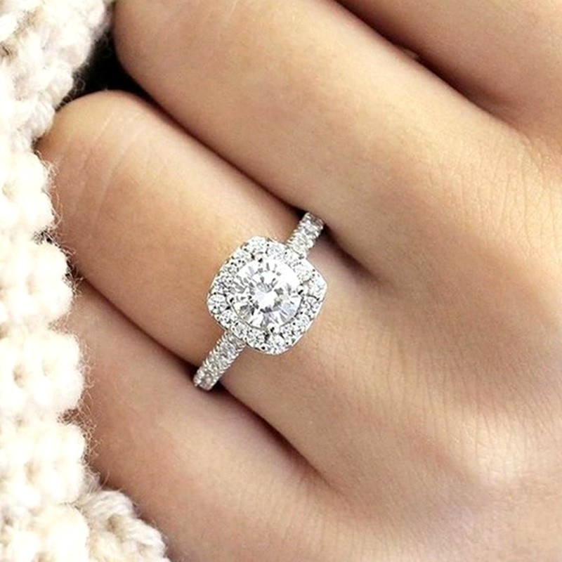 Cincin Lapis Perak 925 Wanita Persegi Zirkon Korea Perhiasan-5