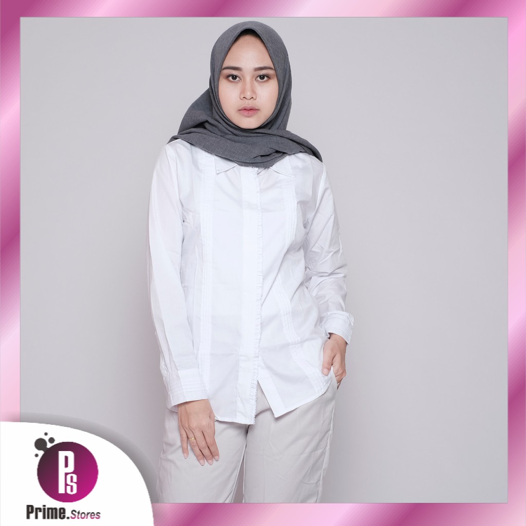 Prime Kemeja Wanita OverSize 7XL 6XL 5XL 4XL XXXL XXL XL L M S XS Baju Hem Kemeja Putih Lengan Panja