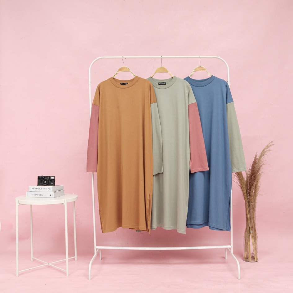 Tunik Oversize Wanita Kaos Polos Tunik Basic Oversized Top Hijab Friendly