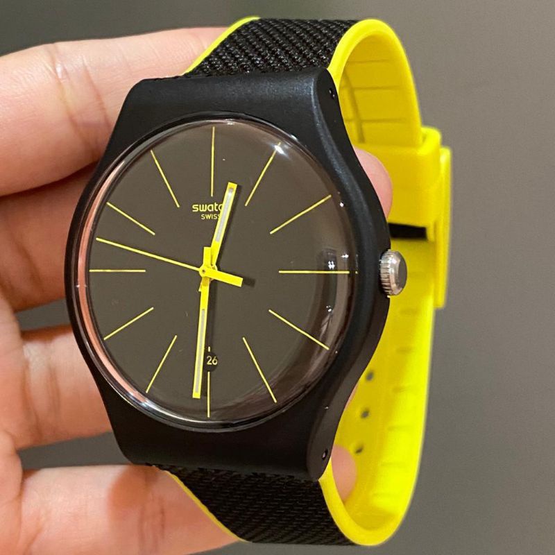 Jam Tangan Pria SWATCH Analog Strap Karet SUOB406 NIGHT CORD Original