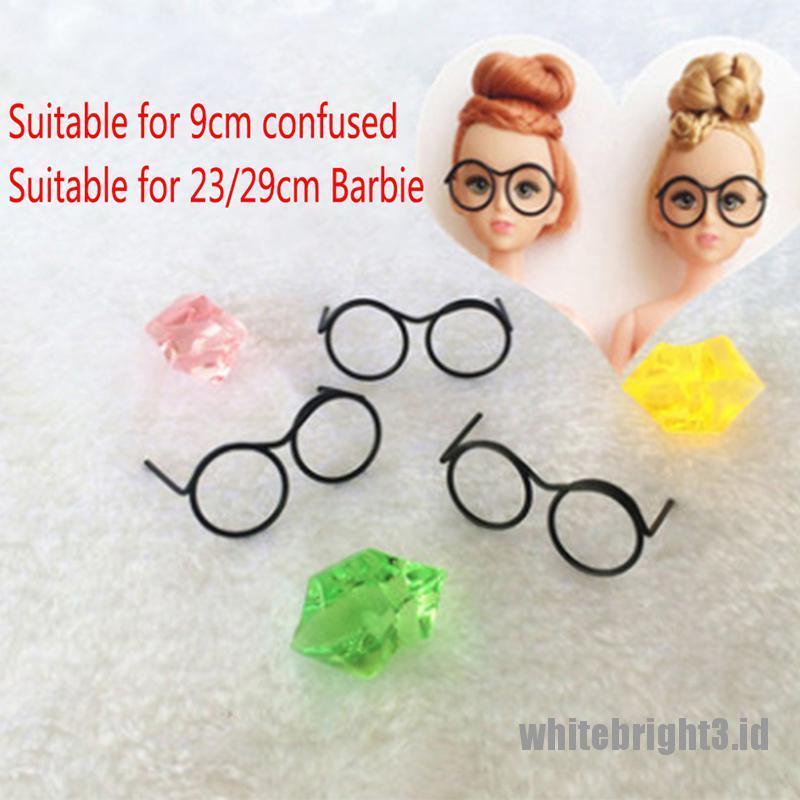 (white3) 5pcs Kacamata Frame Bulat Tanpa Lensa Gaya Retro Untuk Boneka