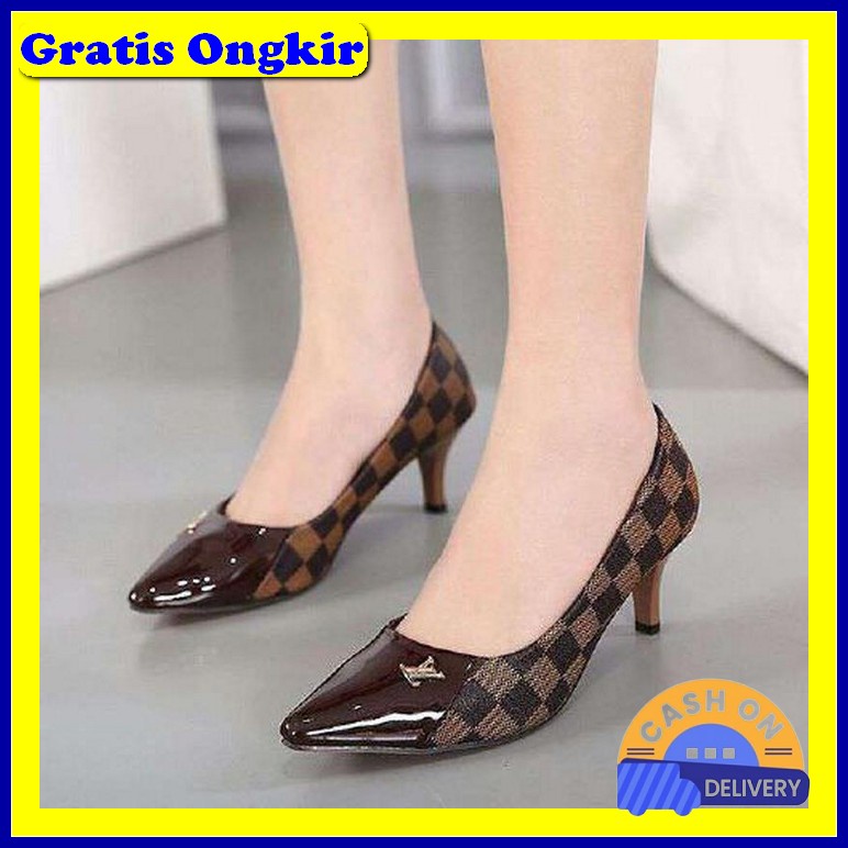 Sandal Wanita Hak Tahu Terbaru 2023 Zara Tali Kepang-Sandal Heels Wani High Heels Lv Sp050 - Cokela