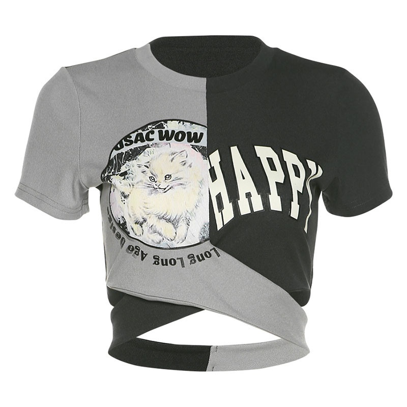 [✅BISA COD] #Sisjuly# Wanita Musim Panas Baru Wanita Warna Solid Slim Fit Cropped Navel Fashion Leher Bulat Ceta