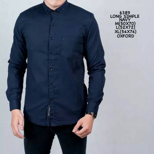 Kemeja Pria Branded Navy Biru Dongker Polos Distro Slimfit Baju Pria Kekinian Diskon Cuci Gudang