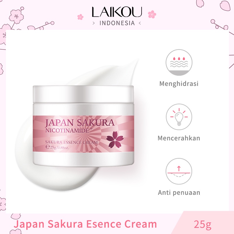 LAIKOU Essence Sakura Krim Wajah Bersinar Melembabkan Menghilangkan Kerutan Garis Halus 25g