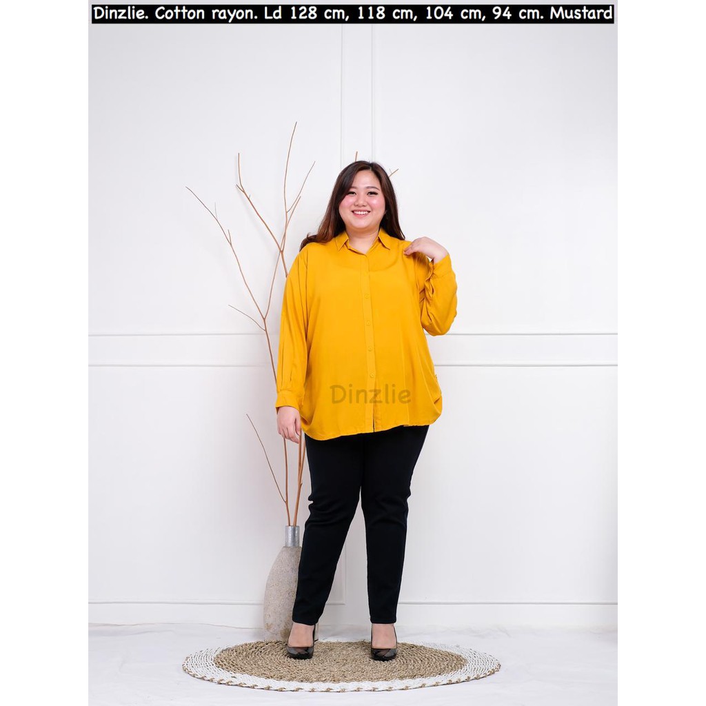 ATASAN KEMEJA BASIC POLOS WANITA JUMBO BIGSIZE KATUN RAYON XXXL XXL XL L M S WARNA KUNING MUSTARD