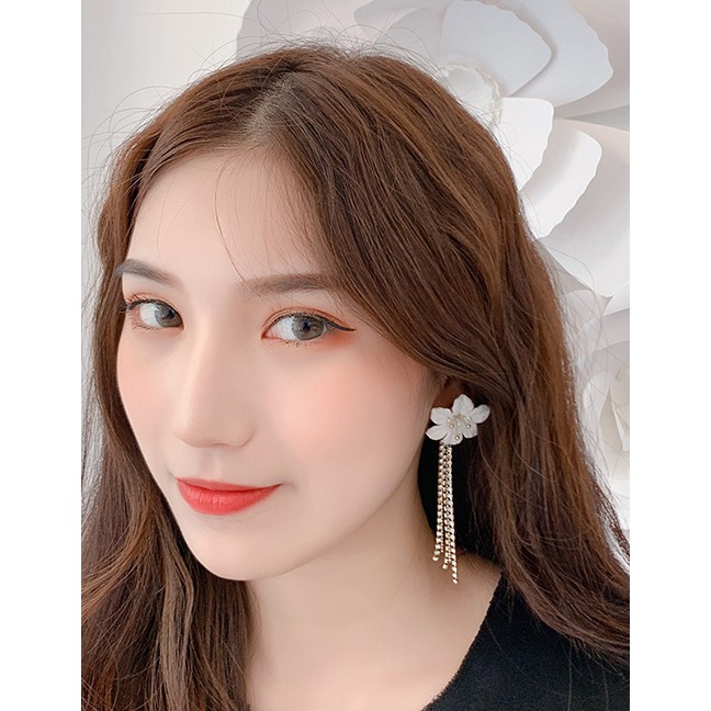 LRC Anting Tusuk Fashion Gold Flower Fringed Stud Earrings F90752