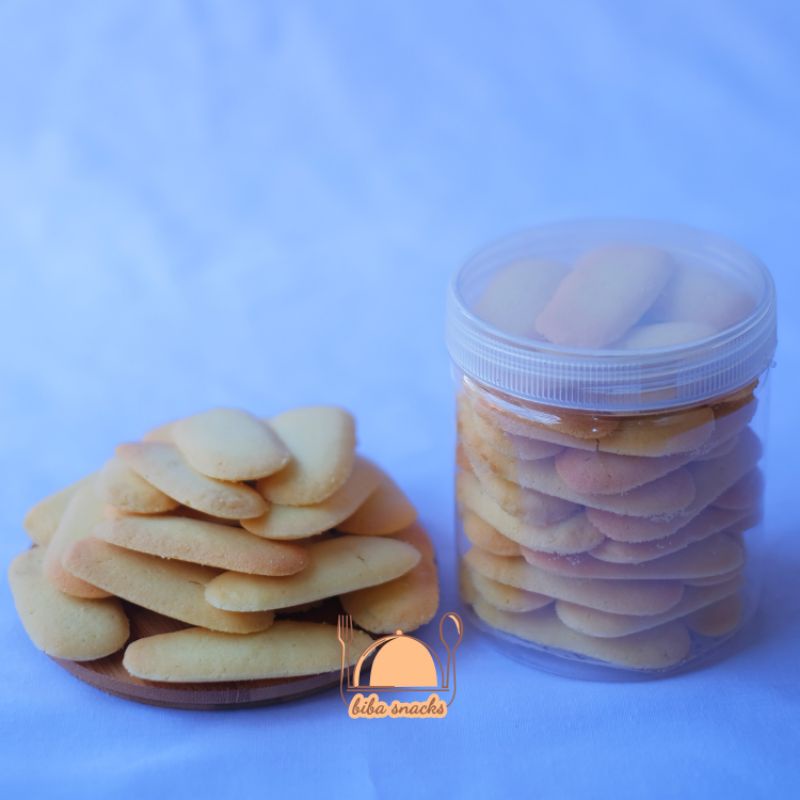 (Beli 1 Toples Lidah Kucing Gratis 1 Kemasan Pouch Kue Semprit/Sagu) Kue Lidah Kucing Biba Snacks Toples Ukuran 600 ML