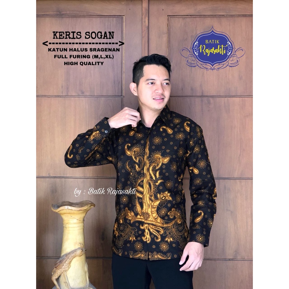 Keris Sogan Kemeja Batik Pria Lengan Panjang Lapis Furing By Raja Sakti