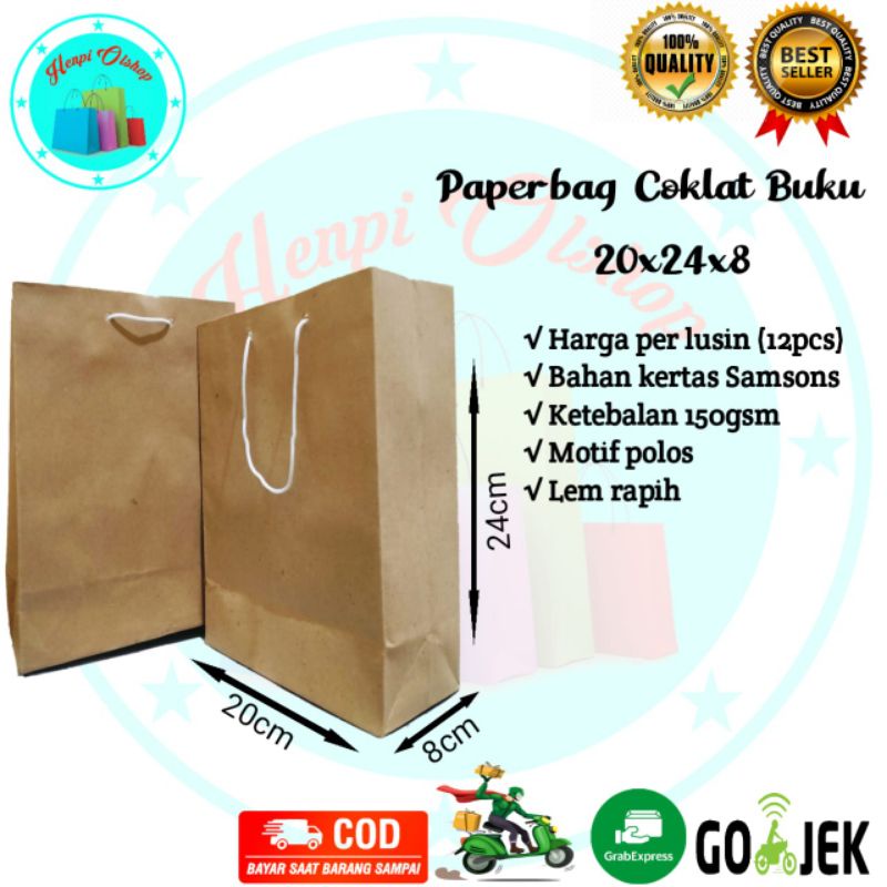 

Paper Bag Coklat Buku 20x24x8 1lusin(12pcs)