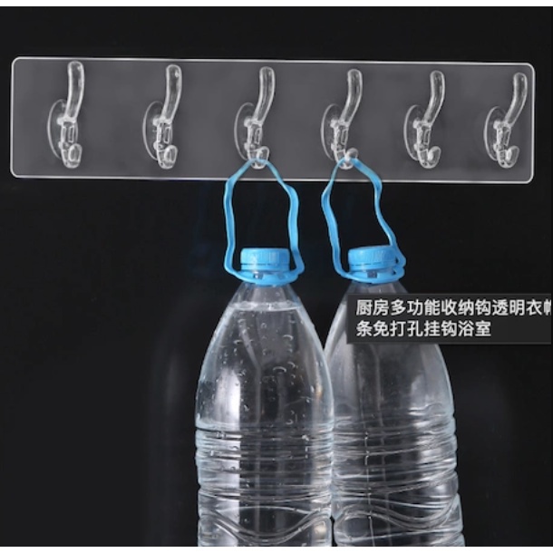 ART-051 Gantungan Baju Tempel 6 Hook / 6 Kait Buat Gantungan Dapur Kapstok Baju Serbaguna Bathroom Hanger Transparent Storage Rack Hanging Sticker