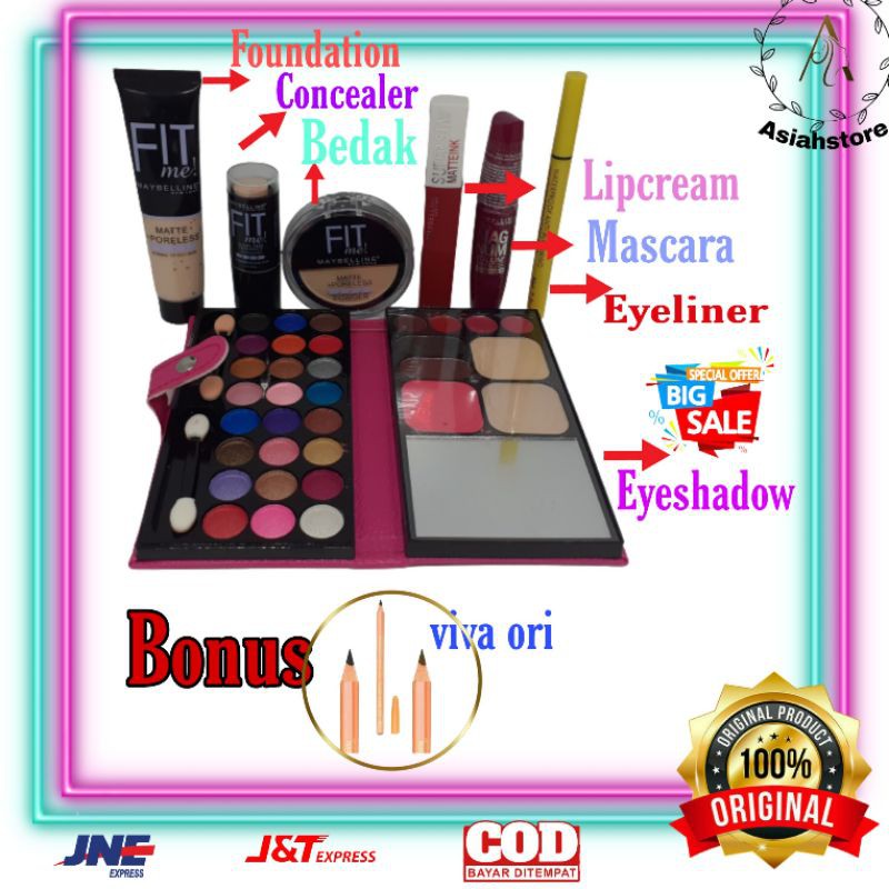 Paket Hemat Maybelline Fit Me / Bedak+Eyeliner+Eyeshadow+Pensil alis+Mascara+Foundation+Concealer+
