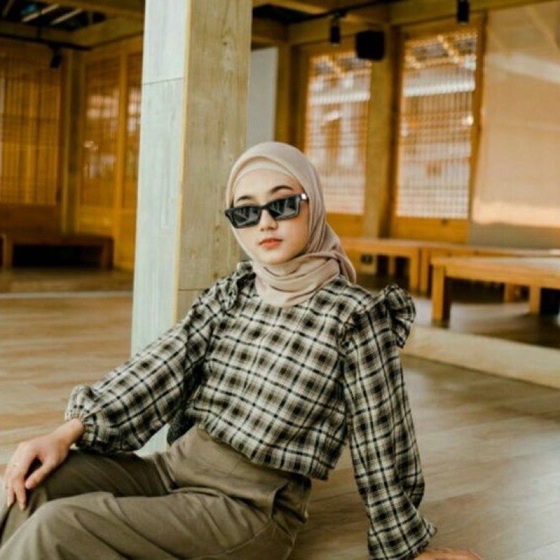 YUNA BLOUSE TARTAN / RUBI TOP / FILDHA TOP / FASHION WANITA MUSLIM