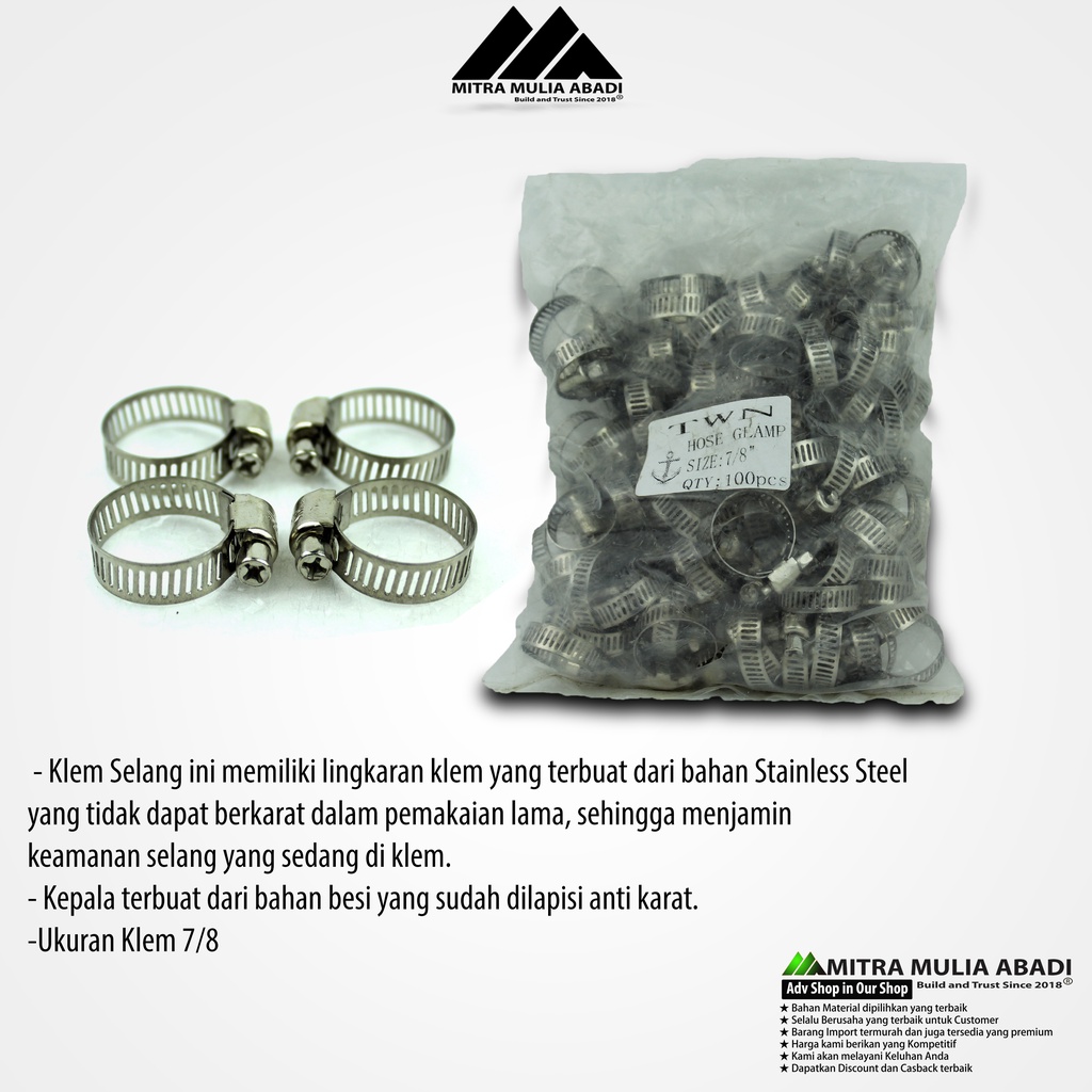 Klem Selang Pipa Stainless Steel 7/8&quot; Hose Clamp Pipe Taman