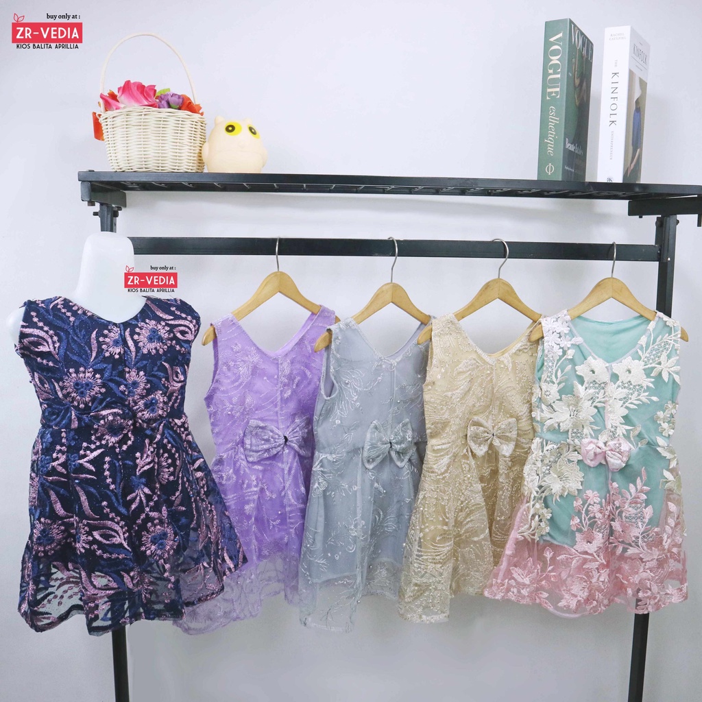 Dress Keira Uk Bayi - 8 Tahun / Dres Brukat Kensi Anak Perempuan Baju Baby Import Gaun Kondangan