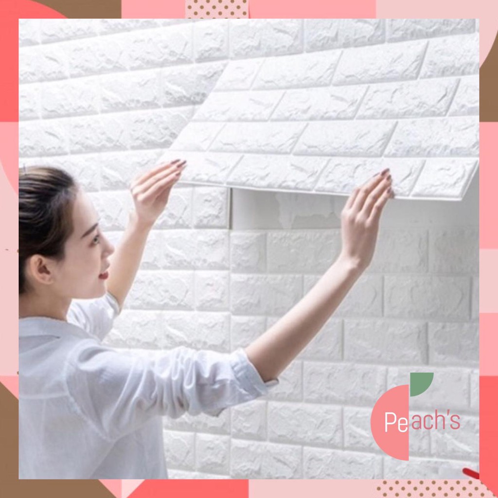 PEACH - Wallpaper Dinding Foam 3D  Motif Batu Bata Stiker Dinding Mini Dekorasi H5163