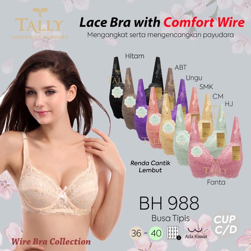 TALLY BRA BH 988 I CUP C | ADA KAWAT I BUSA SANGAT TIPIS | BAHAN RENDA ANTI GATAL | SIZE 36 - 42