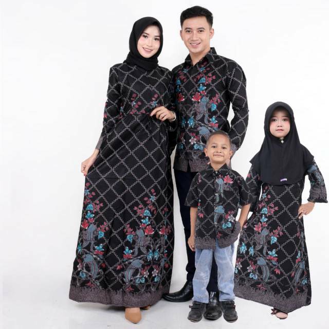 Saroja (021) Couple Keluarga Batik Gamis Batik Katun Premium Motif Jaring