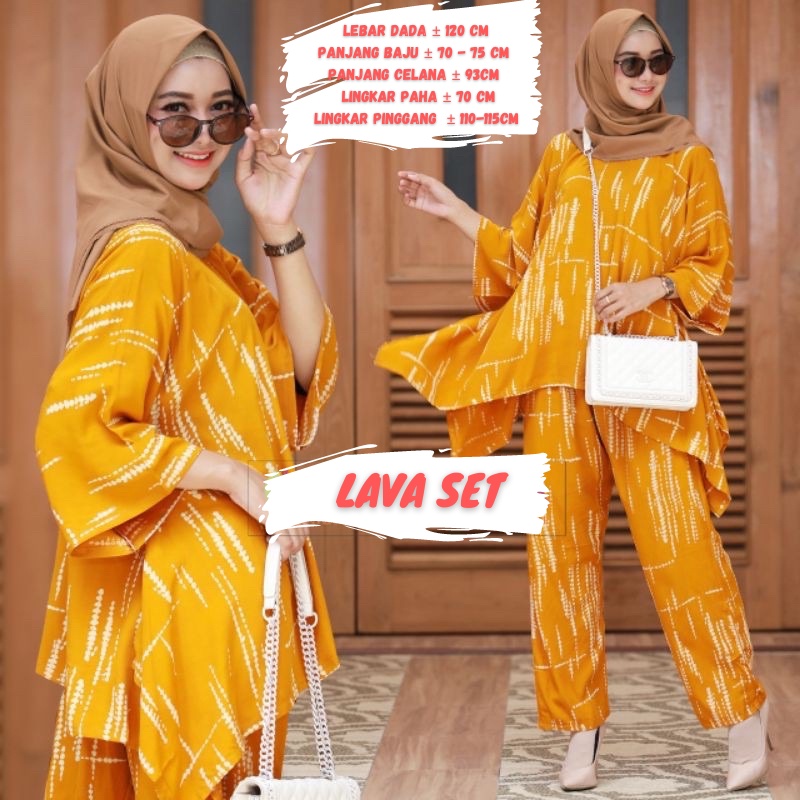 BAJU WANITA SETELAN TIE DIE DYE WAKA JUMBO SINTIA SET BUSUI ONE SET RAYON MOTIF KEKINIAN-LAVA KUNING