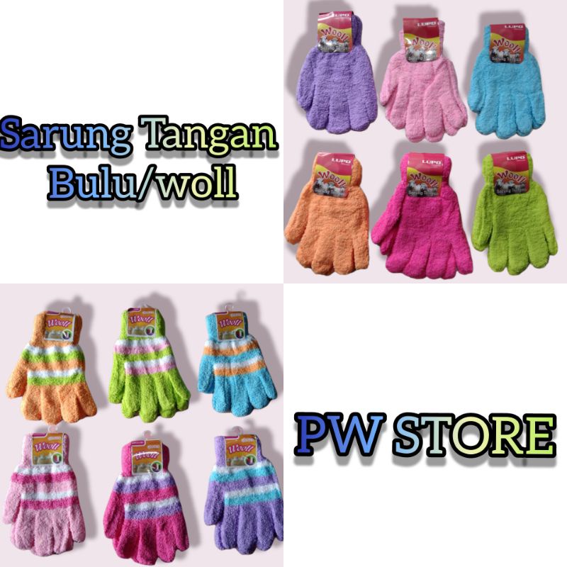 [Harga Grosir] Sarung Tangan Motor Wanita Bulu Woll Warna Warni Polos dan Motif [ST BULU ECER]