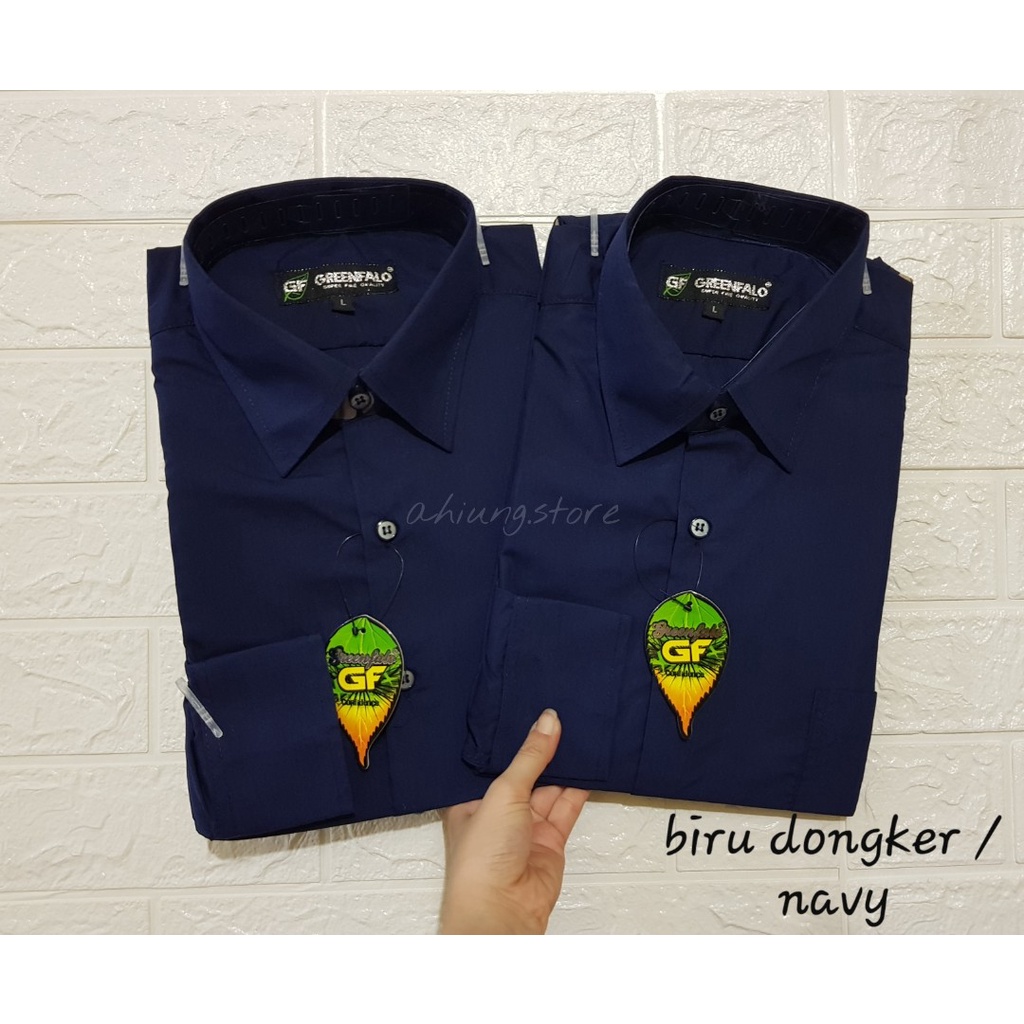 KEMEJA PRIA GREENFALO - KEMEJA POLOS LENGAN PANJANG PRIA BIRU DONGKER / NAVY