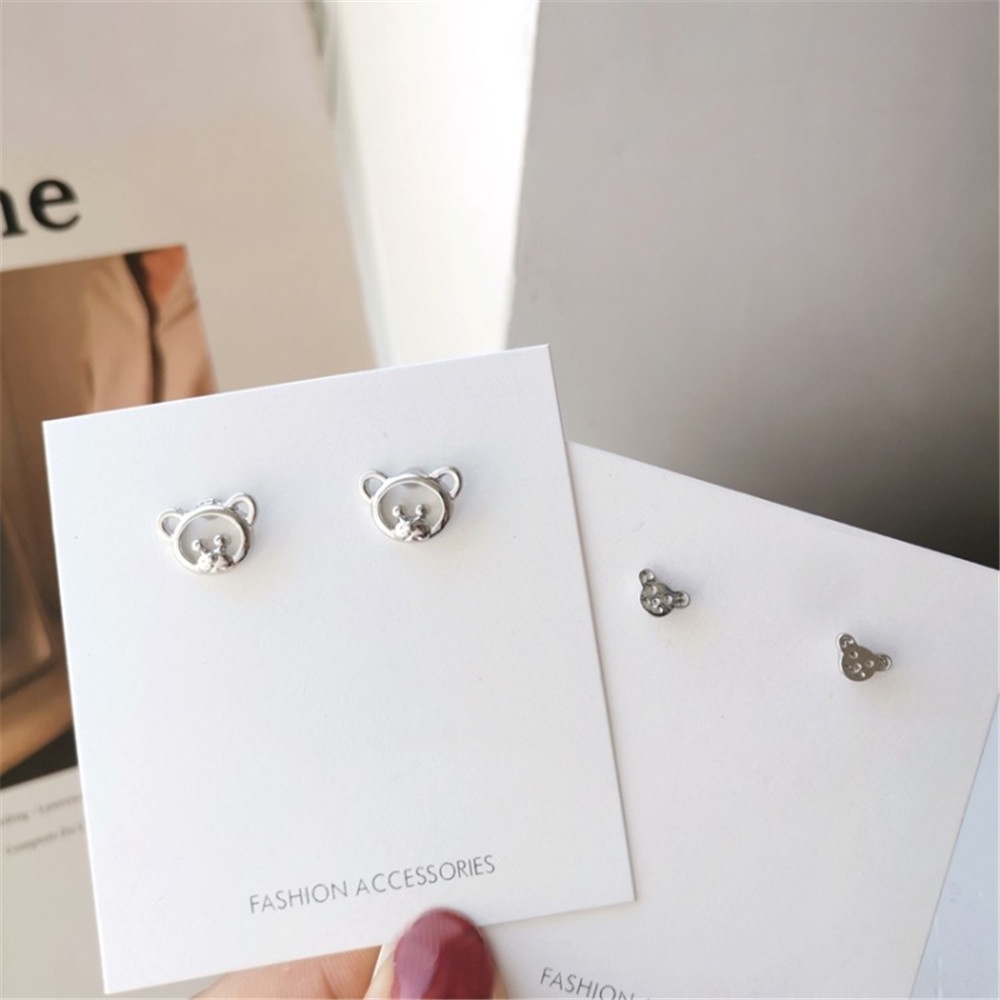 1pasang Korea Lucu Fashion Beruang Beruang Perak Stud Earrings untuk Wanita