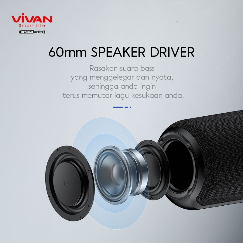 C_   Vivan vs12 Speaker bluetooth 5.0 surround sound 360 waterproof IPX6 ABU/HITAM