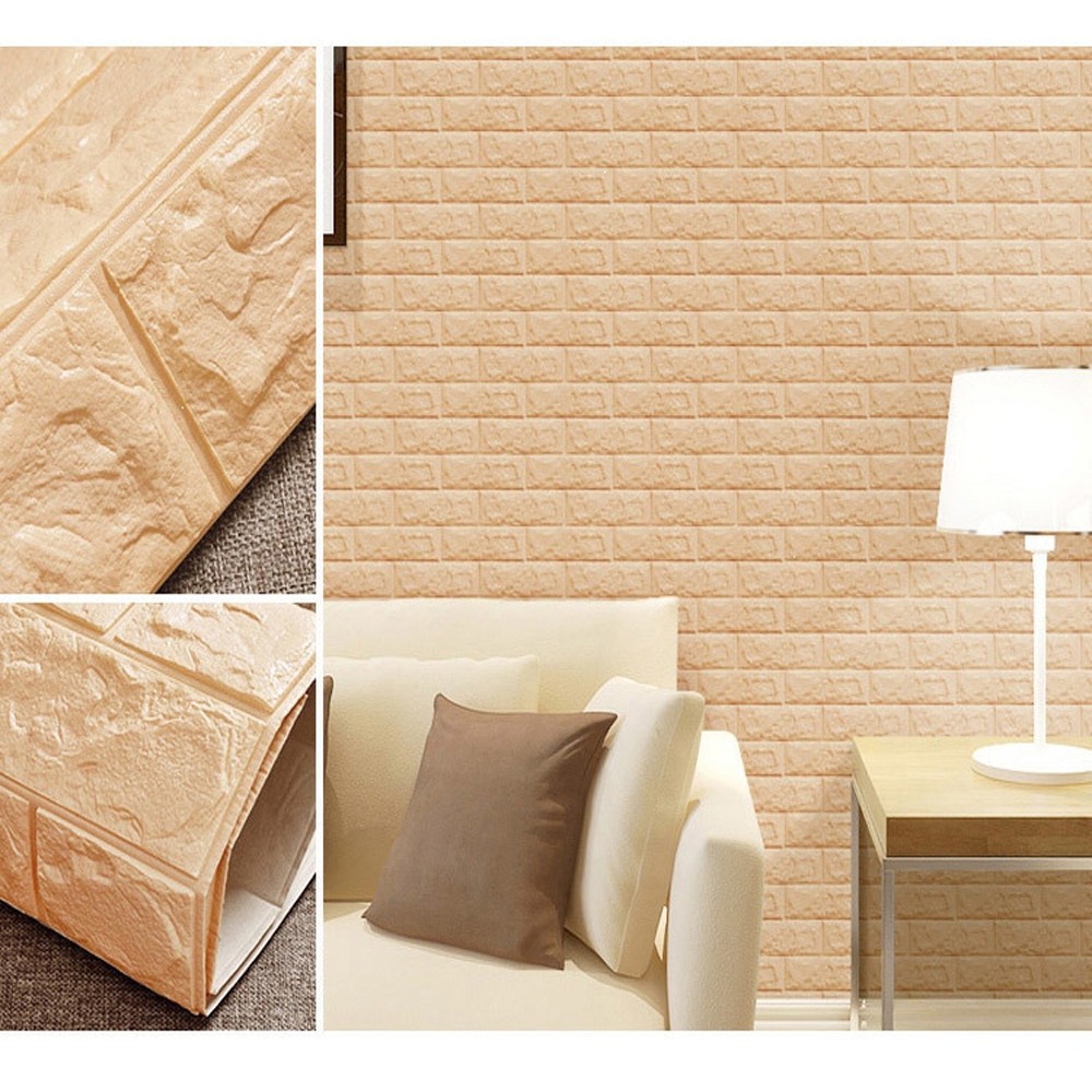 Wallpaper 3D Foam Bata Peredam Suara 70X77Cm Elegant Anti Air Include Lem Wallpaper Ruangan-APRICOT