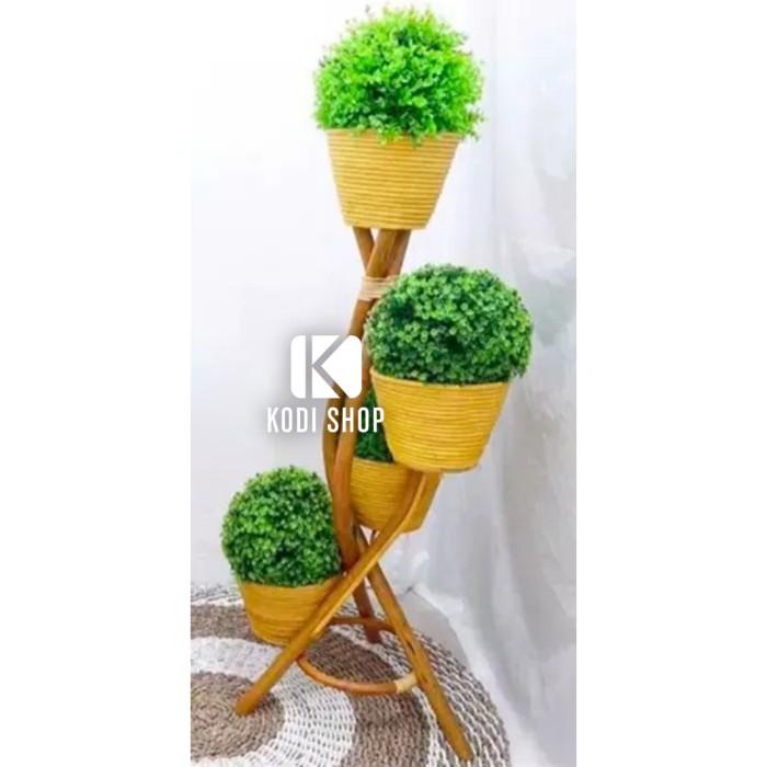 Best Seller Termurah Flowe | Standing Pot Bercabang Rotan Susun 4, Pot Zigzag, Pot Ulir, Vas Bunga