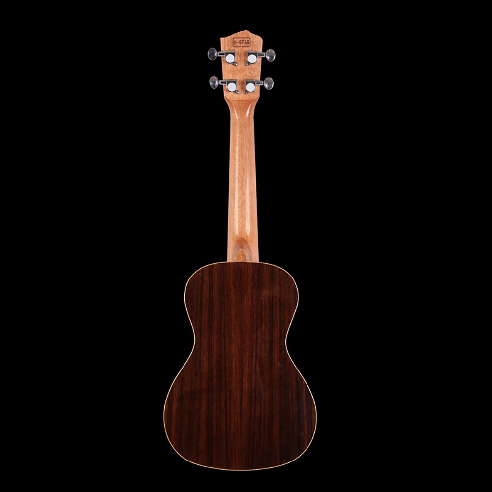 Acouway 24 inch Concert ukulele with 12 zodiac tatoo solid spruce top rosewood side &amp; back Clear glossy finish  with free bag and zodiac necklace birthday holiday gift  for virgo cancer leo gemini friend