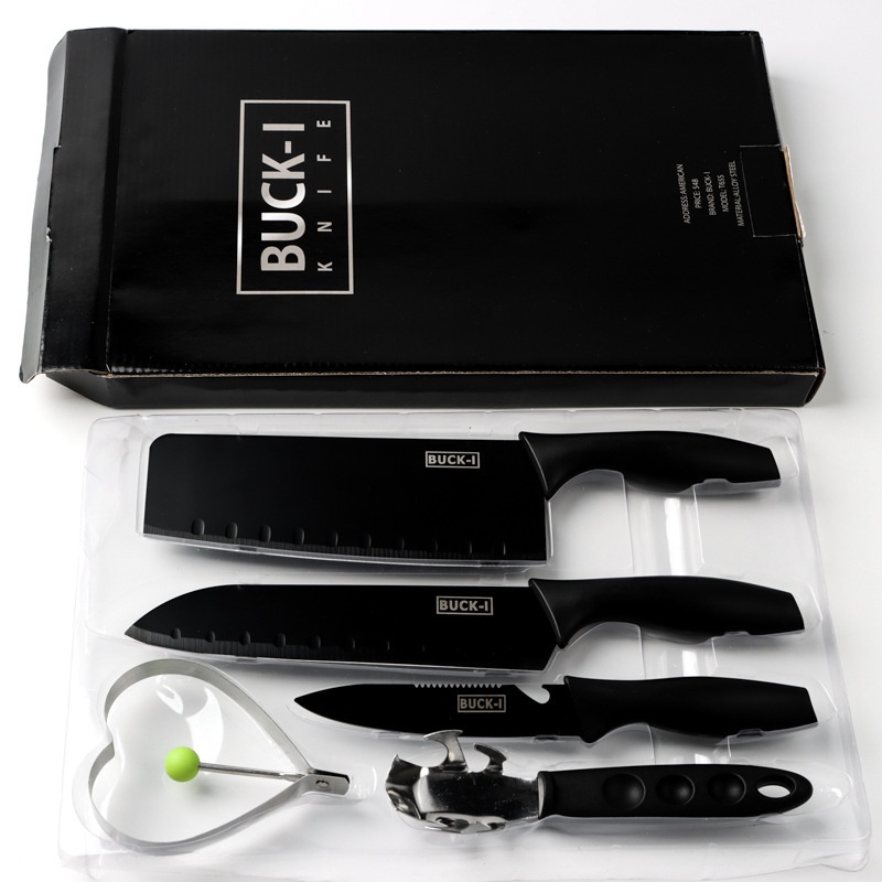 Set Pisau Dapur 5 Pcs Black Kitchen Knive Set Black Marble 5 Pcs/set Pisau Anti Lengket