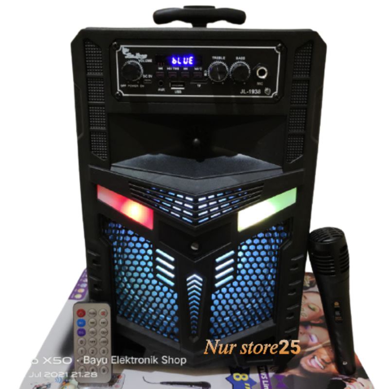 Speaker Bluetooth Karaoke Wireless Jinlong JL-1938 Strawberry 8 Inchi Bonus Microphone