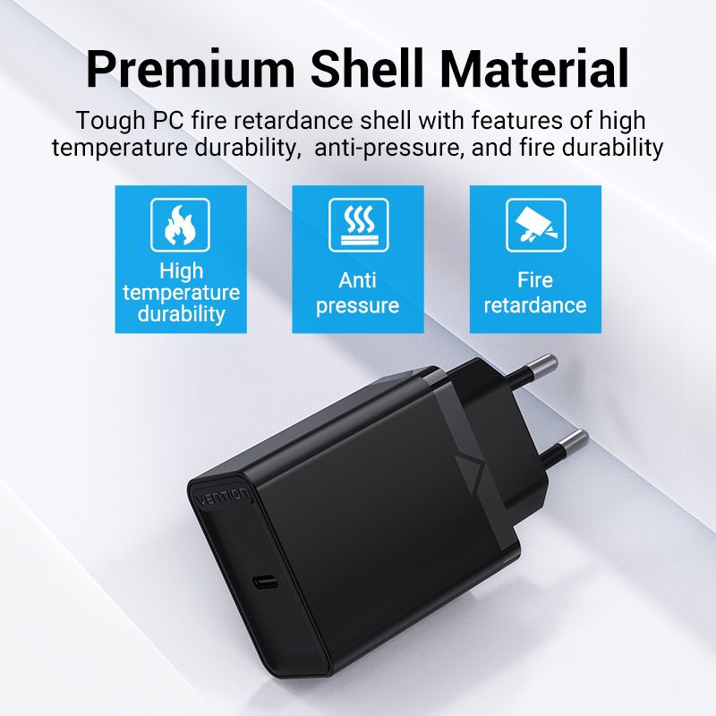 VENTION Adaptor Charger Type-C PD 20W &amp; Travel Adaptor Adaptor USB-A