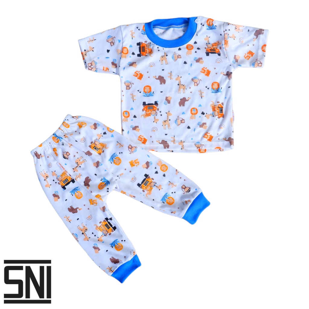 SETELAN PENDEK BAJU BAYI SNI CELANA PAMPERS KATUN DOUBLE USIA 3-20 BULAN SAFARI ASR BABY