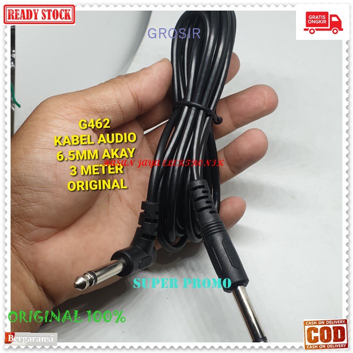G462 ORI 100% kabel mic 3 meter jack akay akai guitar Gitar Bass Keyboard mic wireles receiver jek akai jack konektor adapter converter konverter splitter universal sambungan penyambung male multi  6,5 mm  Low Noise Walaupun di Gain yang tinggi. - Menghas