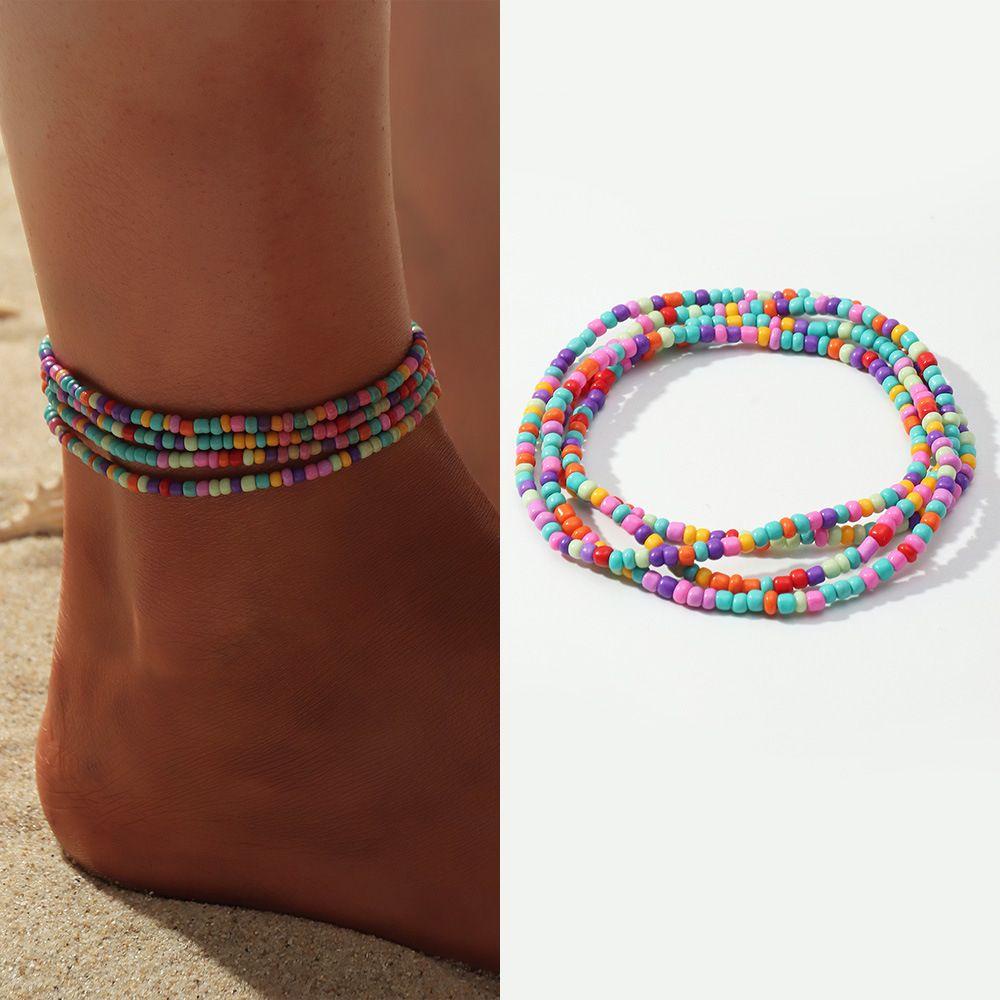 NEEDWAY Manik-manik Gelang Kaki Trendi Pesona Barefoot Pantai Multi-layer Gadis Fashion Perhiasan