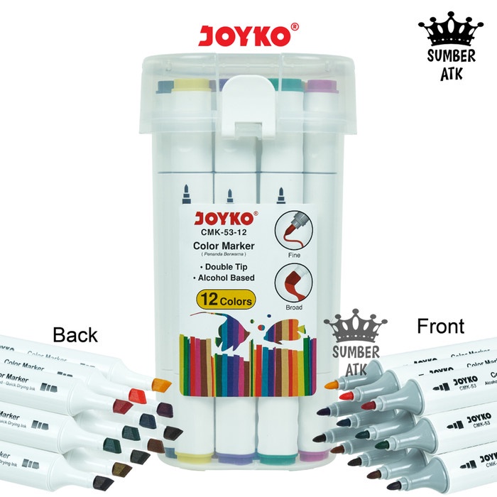 

Terlaris Color Marker Penanda Spidol Berwarna Joyko Cmk-53-12 Dual Tip 12 Warna Promo
